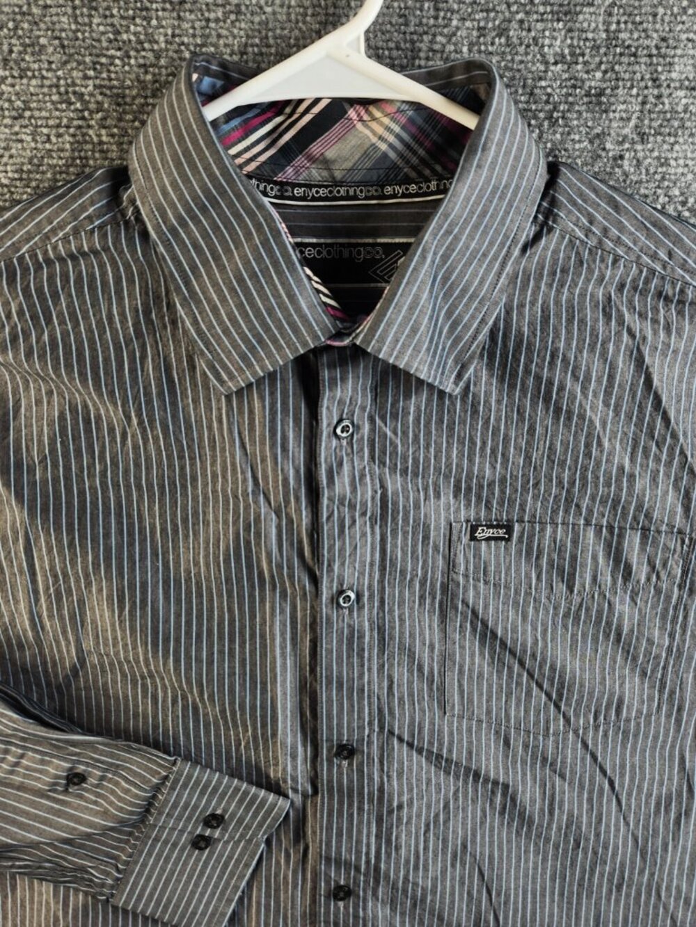 Enyce Clothing Co. XXL Gray Blue Striped Long Sleeve Button Up Shirt 100% Cotton